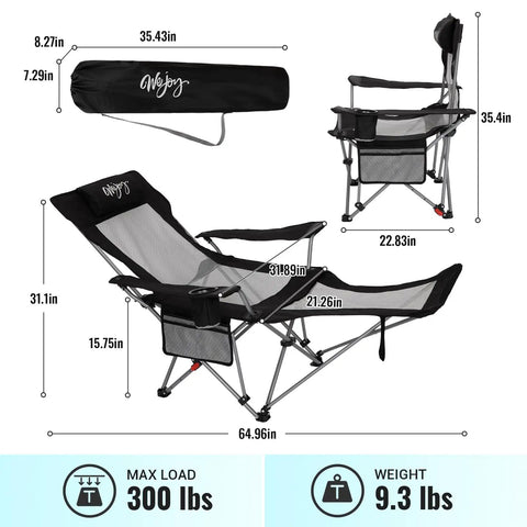 2 In 1 Reclining Camping Chair With Footrest For Adults Folding Lounge Chair With Adjustable Backrest Lightweight Heavy Duty
