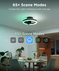 Twenty Inch Flush Mount Ceiling Fan With Killer RGBIC SmartApp LED Lighting in a modern dining room setting.