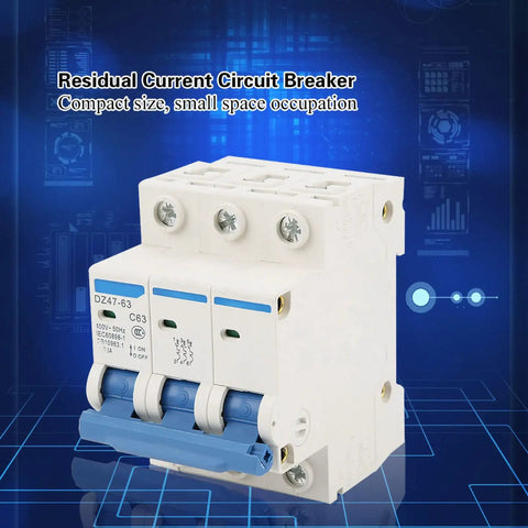 Three Pole 63 Amp Miniature Circuit Breaker For 220 To 380V AC 4500A Breaking Capacity Built Tough DIN Rail Mounted RCCB DZ47 63 Model ID Reliable Power Safety Switch