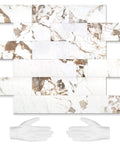 10 Sheet Subway Tile Peel And Stick Backsplash Kit With Self Adhesive PVC Tiles in Star White Marble and Light Grey Dolomite