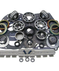 NP205 Transfer Case Bearing Kit for 1970 1986 Ford and Dodge with Remote Mount Cast Iron Case Gasket and Seal Set Beefed Up Bolt On Replacement for Rugged Off Road Use, bearings and seals laid out