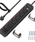Beefy Heavy Duty Metal Power Strip With Individual On Off Switches, Extra Wide 1.77 Inch Spacing, Six Outlets, Wall Mount Kit Included
