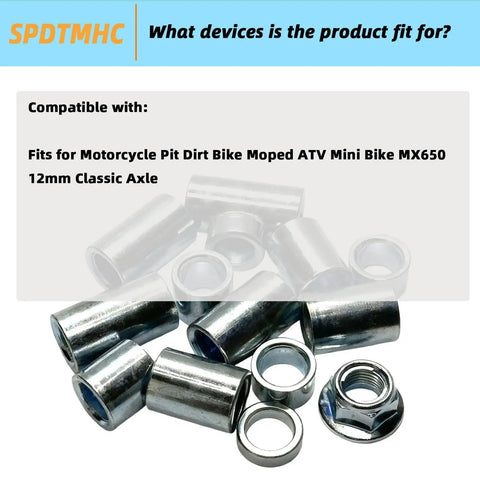 13Pcs M12 Industrial Steel Spacer Sleeve Bushing Kit With Lock Nut Includes 5mm 8mm 10mm 12mm 15mm 18mm 20mm 22mm 25mm 28mm 30mm 32mm 35mm For Motorcycle Dirt Bike ATV Mini Bike MX650 And Other Machines, 12mm axle fit