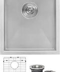 Undermount 16 Inch Bar Prep Sink With Zero Radius Single Bowl 16 Gauge Stainless Steel Brushed Commercial Grade Finish T304 Stainless Steel Eighteen Ten Chrome Nickel Model RVH7111 with accessories