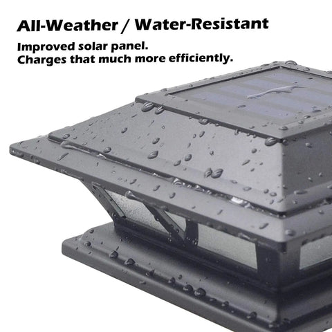 Upgrade Your Lawn With These Dang Bright Solar Post Cap Lights showing waterproof design and improved solar panel for outdoor use.