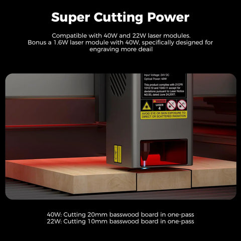 Close-up of Falcon2 Pro 40W Laser Engraver cutting basswood with integrated enclosure and air assist, high-speed operation.