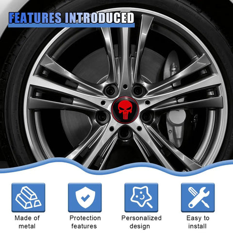 Skull Car Wheel Hub Center Cap Sticker 2.2 Inch Metal Waterproof Rustproof Emblem Rim Cover For Car Truck SUV Red Personalize
