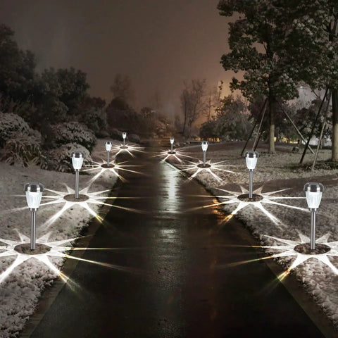 Stainless Steel Glass Solar Outdoor Lights 8 Pack Super Bright Lit Pathway Garden Landscape Lights Waterproof Solar Powered for walkway