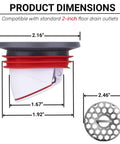 Side view of 2 Inch Shower And Floor Drain Seal With Magnetic Backflow Prevention Core Hair Catcher And Automatic Odor Blocking Check Valve dimensions measured