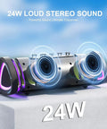 Rugged Portable Bluetooth Speaker With 24W Stereo Sound IPX7 Waterproof 24 Hour Playtime TWS Pairing Colorful RGB Lights