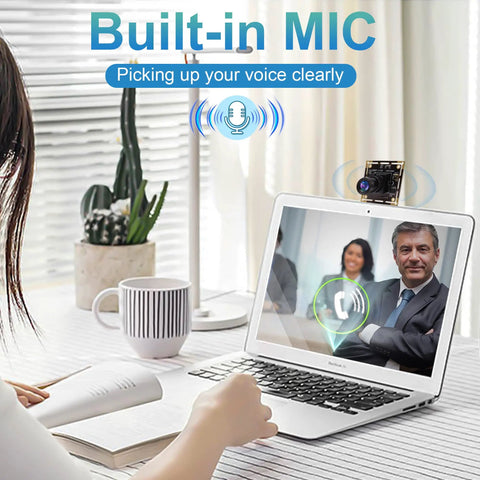 Laptop with Sony IMX323 Sensor Mini Wide Angle USB Camera Module With Microphone, showing video call setup