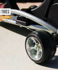 Close-up of molded aluminum wheels on Electric GoKart For Kids 8 And Up With 12 MPH Top Speed Up To 40 Minutes Of Ride Time 24V Rechargeable Battery Variable Speed Throttle Durable Steel Frame And Aluminum Wheels.