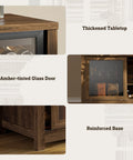 Next Level Extra Large Coffee Bar Cabinet With Fridge Space And Built In Power Outlet thickened walnut tabletop, amber-tinted glass door, and reinforced base details.