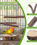 Top Notch Nine Piece Apple Wood Bird Perch Bundle With Heavy Duty Rope Ladder And Raw Bark Platform For Parrot Cage Must Haves, showcasing a parrot on a natural wood platform and curved branches.