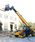 Four Ton Heavy Duty Telehandler Forklift Built Tough To Grind With 14 Meter Telescopic Boom Bucket Configuration lifting materials on jobsite.