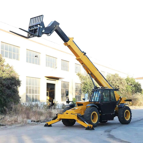 Heavy Duty Hydraulic Boom Loader Telescopic Forklift Built Different With Top Shelf Specs and Dead On Precision For Tough Daily Lifting Duties And Pro Crews in outdoor setting with raised boom.