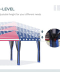 10 By 20 Pop Up Canopy Tent With Netting Heavy Duty Party Shelter showing adjustable height feature and American flag design
