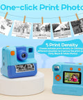 Kids Instant Print Camera For Totally Fun Photos Gift For Boys And Girls Ages 3 To 12 FHD Selfie Video Camera Includes 3 Print Paper Rolls And 32GB Card Blue Lanyard USB C Cable Easy To Use And Kid Approved Creative Fun. blue instant print camera with LCD screen and printed photos