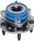 Front view of Front Wheel Bearing And Hub Assembly 4 Piece Set With ABS Sensor And CV Spindle Nuts, 5 Lug, for GM models.