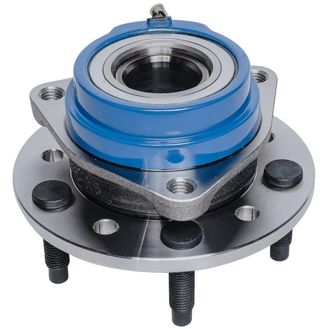 Front view of Front Wheel Bearing And Hub Assembly 4 Piece Set With ABS Sensor And CV Spindle Nuts, 5 Lug, for GM models.