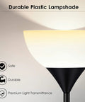 Tall Torchiere Floor Lamp With Adjustable Reading Light, black plastic lampshade close-up highlighting durability and safety