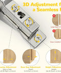 Premium 4 Pack Soft Close Cabinet Hinges For Face Frame Inset Doors showing 3D adjustment features for precise installation.