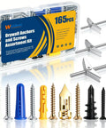 165 Piece Drywall Anchors And Screws Kit With Toggle Bolts And Wing Nuts For Drywall Includes Wood Screws And Plastic Anchors