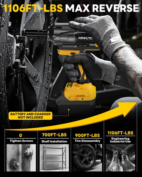 Brushless Cordless Impact Wrench Generating 1500 Nm Beast Mode Torque With An Integrated Work Light in action on a tire.