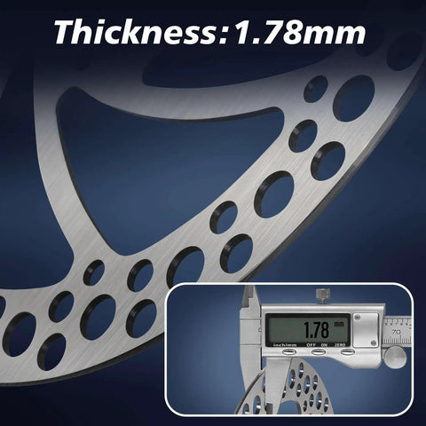 MTB Disc Brake Rotor Six Bolt 140mm 160mm 180mm 203mm Stainless Steel 1.78mm Thick Detail with Measurement