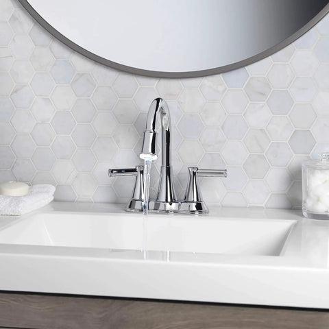 Lit Water Powered LED Light Bathroom Faucet With High Arc And Two Handles Polished Chrome Finish Modern Sink Tap