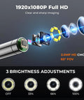 Two Way Articulating Borescope With Light 0.24 Inch Endoscope Camera showing lens components and brightness settings