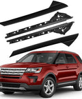 Four black A-pillar windshield trim moldings for Ford Explorer 2011–2019; driver left and passenger right, outer and inner.