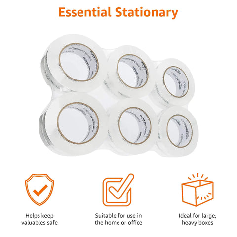 Crystal Clear Packing Tape Set, Heavy Duty BOPP With Water Based Adhesive, 1.88 Inch By 109 Yards, Six Pack, in package