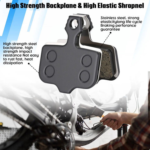 Close-up of stainless steel bike brake pad from Eight Pairs Bike Disc Brake Pads Kit With Springs And Latches Gap Regulator Hydraulic Piston Tool