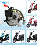 GY6 50cc Carburetor Kit PD18J for Taotao Roketa Jonway Lance scooters 139QMB 4 stroke engine with fuel line and hoses fitment chart