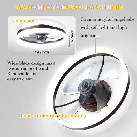 Low Profile Flush Mount Ceiling Fan With Light Remote And App Control Six Speed Reversible And Silent Motor Dimmable LED Lighting