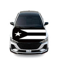 Puerto Rico Black And White Flag Car Hood Cover 4 By 5.25 Feet Ultra Stretchy Polyester Spandex Universal Fit