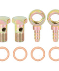 Two Sets 16mm Banjo Hose Barb Bolt Fitting With Bronze Tone Washers And Copper Spacers For Motorcycle And Car 4 Pieces Kit