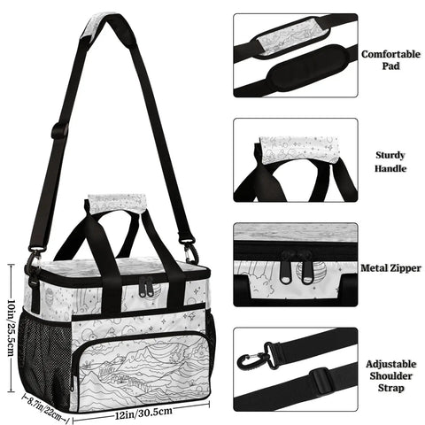 Insulated Picnic Backpack Lunch Bag For Everyday Adventures Large 12x9 Inch Tote with shoulder strap, handle, and metal zipper details