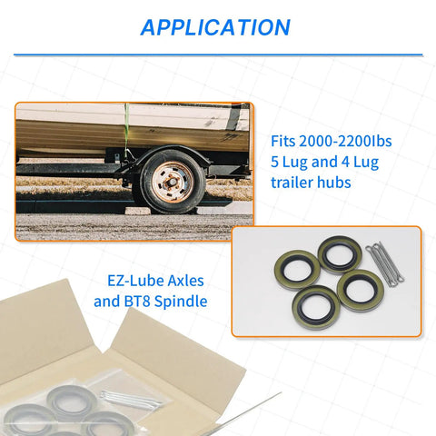 Trailer Axle Hub Grease Seals Kit With Cotter Pins For EZ Lube Axles 2000 2200 Lb BT8 Spindle application view
