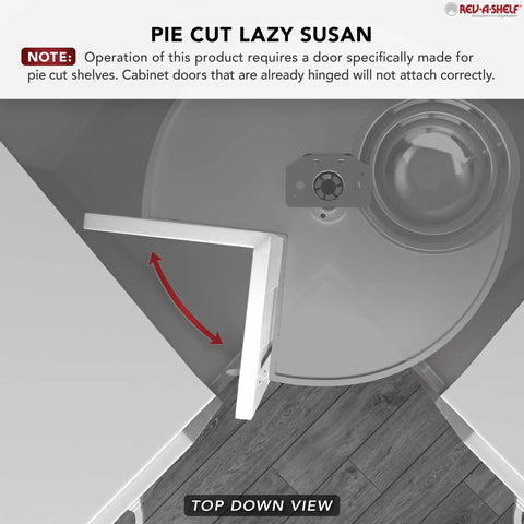 Top-down view of Two-Tier Pie-Cut Lazy Susan for Corner Base Cabinets, 28-Inch Plastic Swivel Organizer in Almond, cabinet install guide