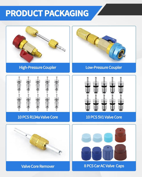 R134A Valve Core Removal And Installation Tool Kit With Quick Connectors For High And Low Pressure AC Service Ports components