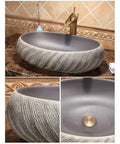 USZWBY Vessel Sinks Bathroom Vessel Sink Washbasin Ceramic Art Countertop Basin oval-shaped gray ceramic sink with textured exterior