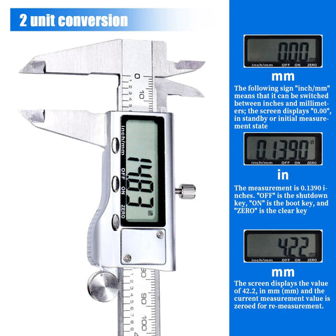 Pro Grade Digital Caliper With Stainless Steel Build, Large LCD Screen, 6 Inch 150mm Vernier Micrometer, IP54 Splash Proof