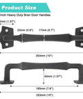 Diagram of 10 Inch Sliding Barn Door Handle Heavy Duty Rustic Barn Pull with dimensions in matte black solid metal
