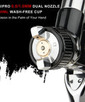 Mini Hvlp Spray Gun With Dual Nozzles And Disposable Paint Cups Top Shelf Automotive Touch Up Sprayer showing 0.8mm/1.0mm nozzle detail.