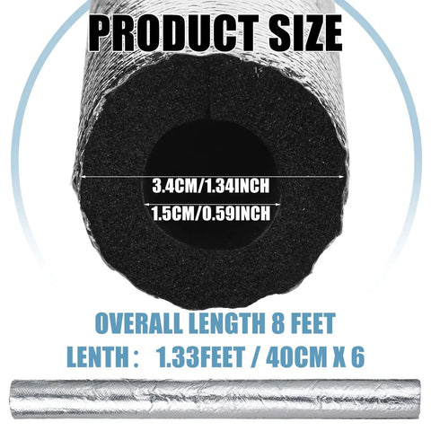 Cross-section view of 12 Pack Foam Pipe Insulation Tubes Self Adhesive Water Line Warmth Shield For Outdoor Winter Irrigation Sprinklers 1.3 Feet Long 0.6 Inch Diameter Includes Tape For Easy Sealing And Freeze Protection.