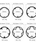 130 BCD Round Bike Chainring 42T Narrow Wide Single Chainring For 8 9 10 11 12 Speed Road Bikes showing various sizes and weights.