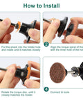 Installation guide for 90 Piece Quick Change 2 Inch Sanding Discs Set With Nylon Surface Conditioning Discs For Die Grinder Roll Lock Holder Coarse Medium Fine Finishes For Surface Stripping Polishing Burr Removal, showing step-by-step process.