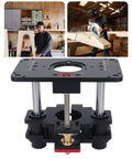 Rock Solid Router Lift System 69mm Mounting Plate With Dead Nuts Secure Locking Clamp and CNC Milled Aluminum Base for zero wiggle milling.